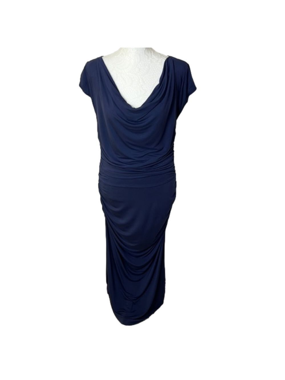 Cindy Karen Jet Setter Montauk Ruched Side Cap Sleeve Drape Neck Dress - Medium